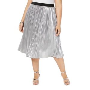 INC Silver Metallic Midi Skirt